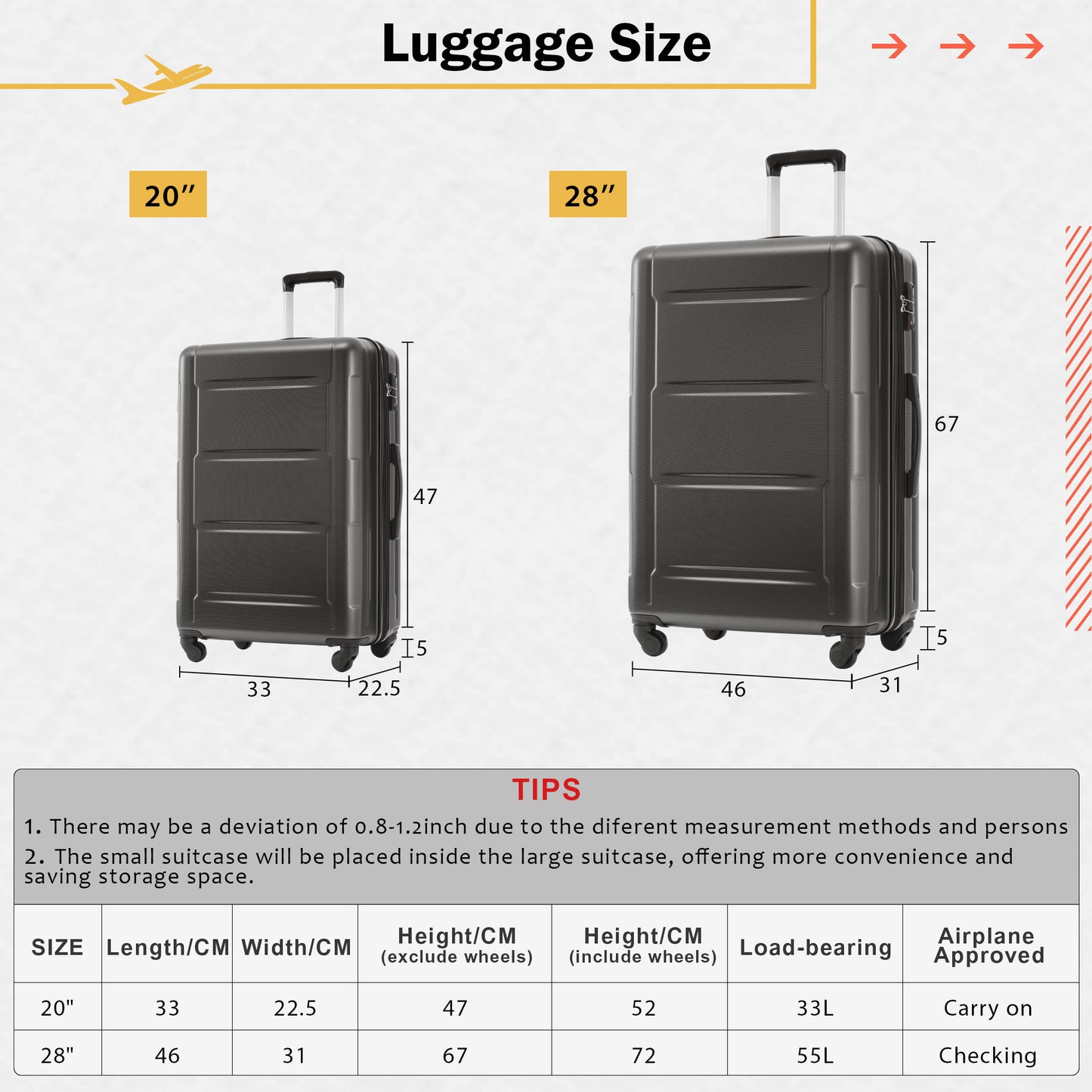 inch dark gray hardside suitcase cm height cm length cm width ideal for carryon luggage