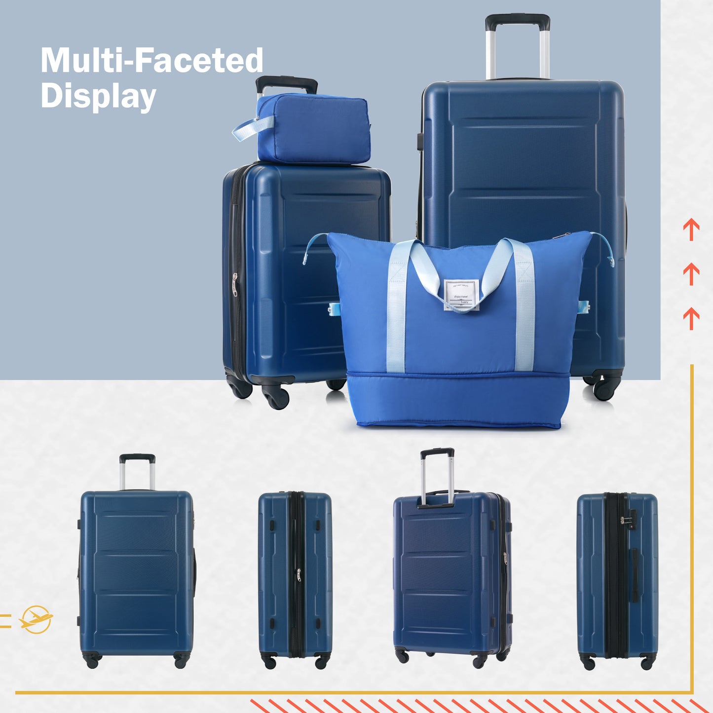 Navy blue hardside spinner luggage set with TSA lock for travel
