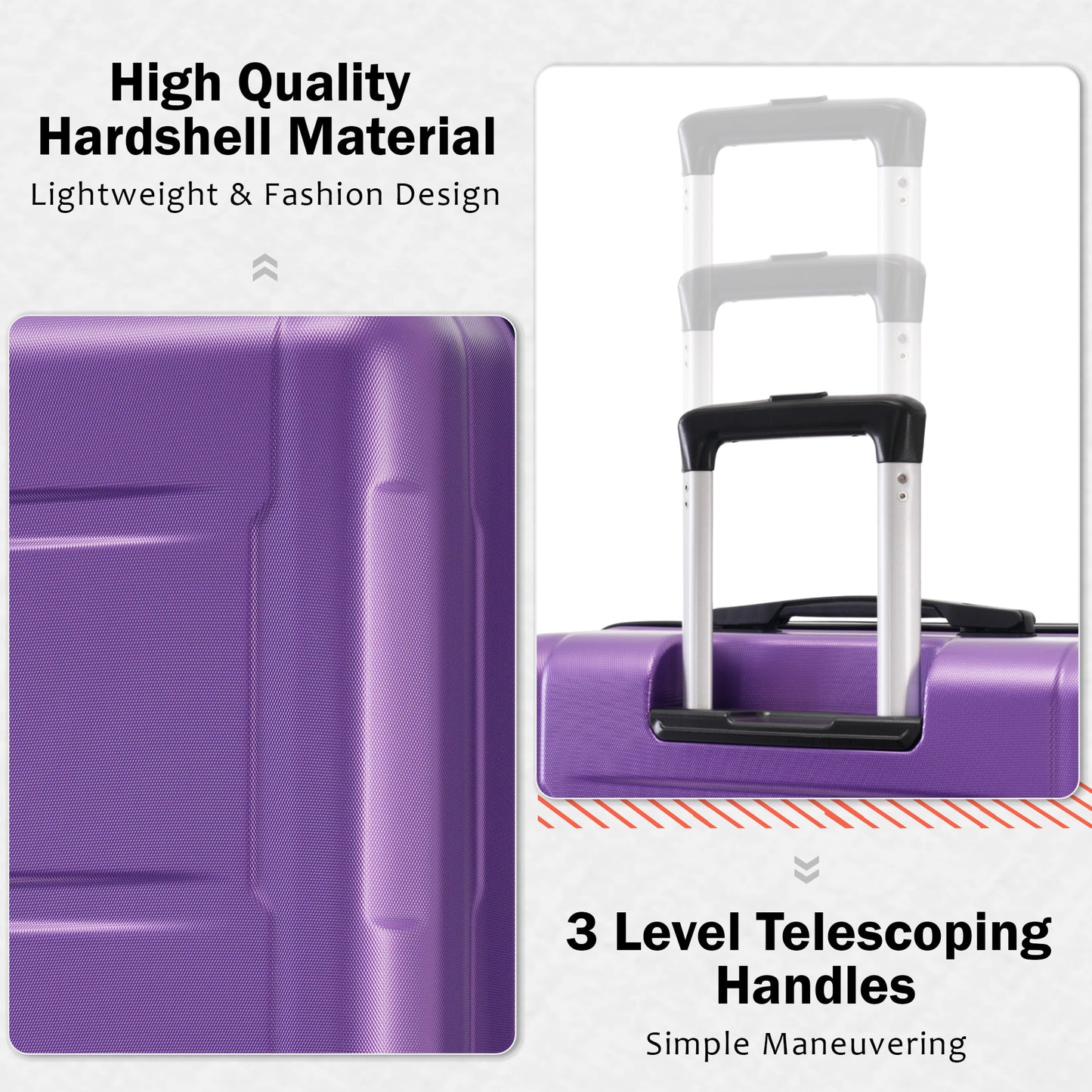 Purple hardshell suitcase with textured finish and telescoping handle