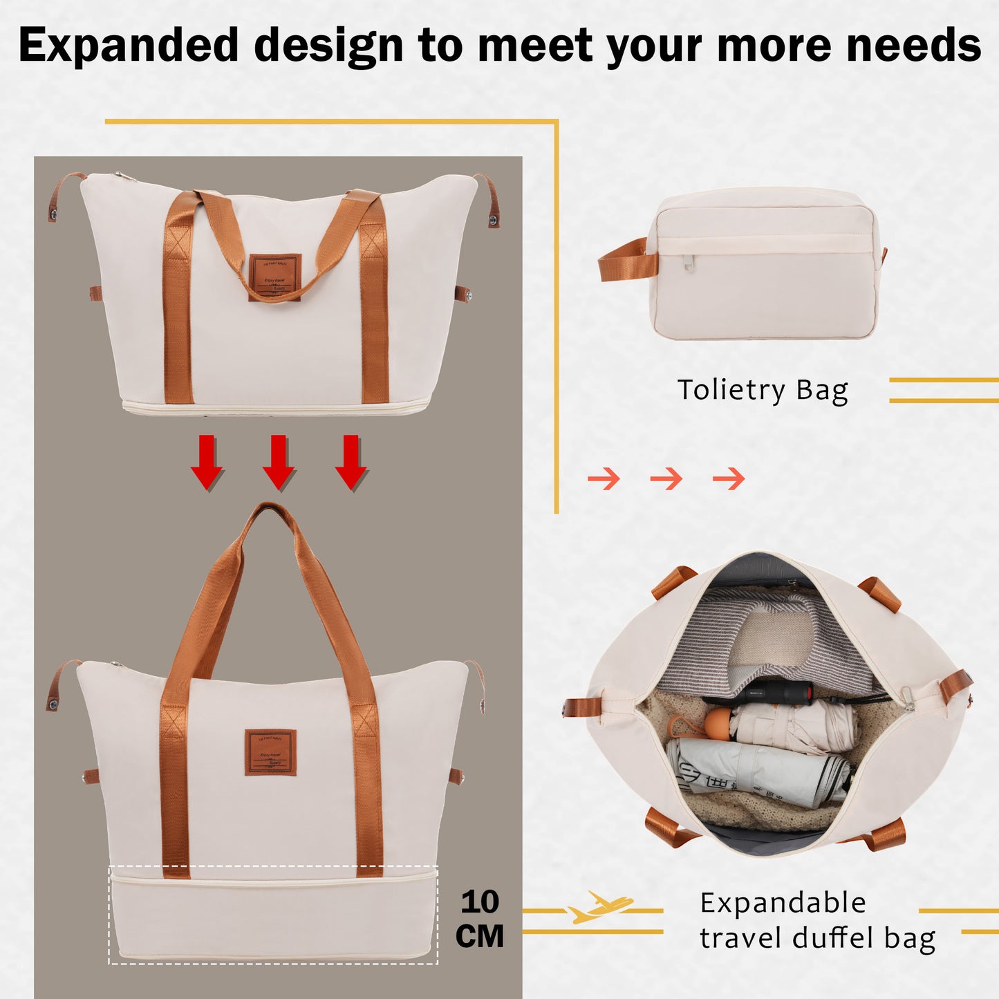 Cream toiletry bag with orange strap ideal for travel essentials