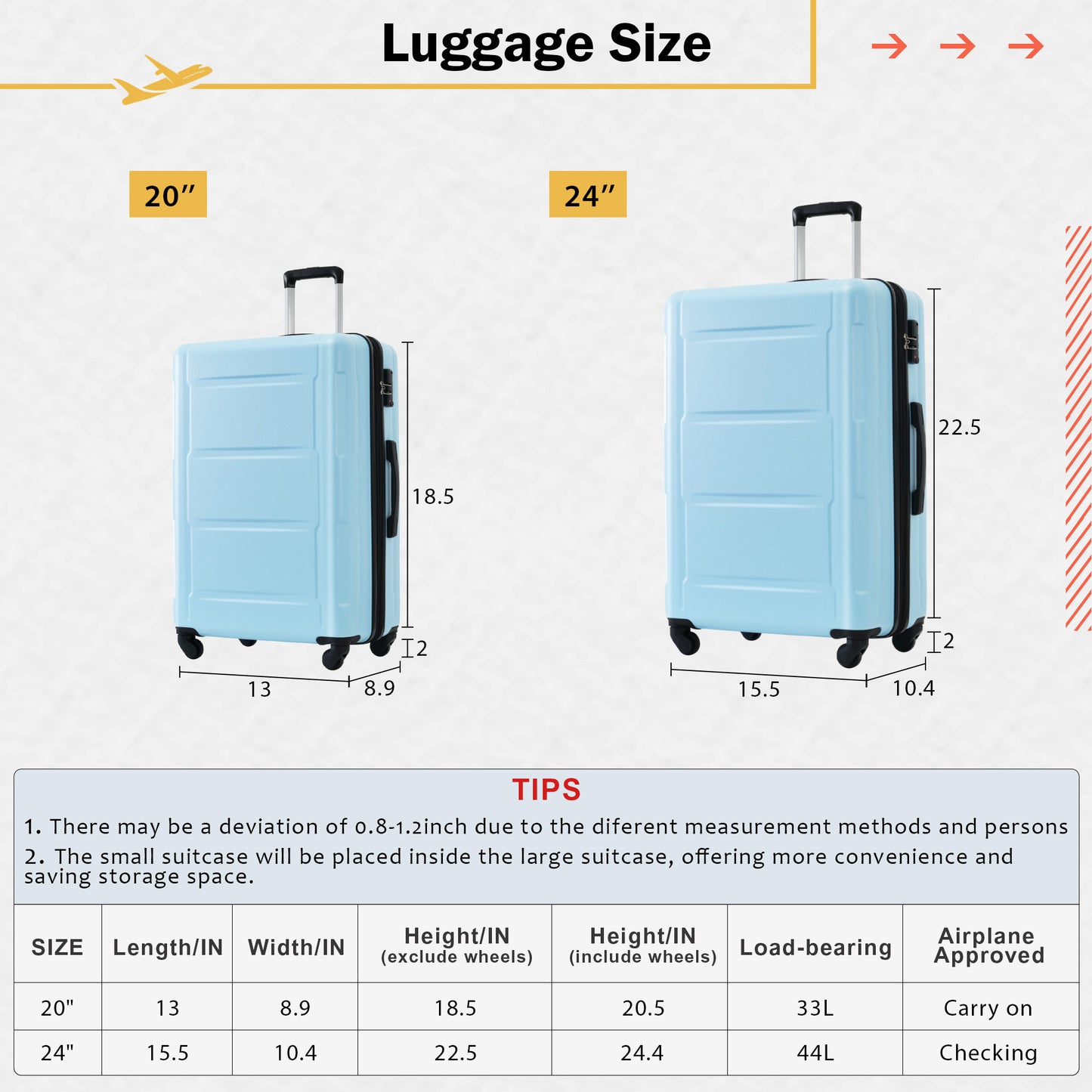 Light blue inch hardside spinner suitcase with retractable handle dimensions xx inches