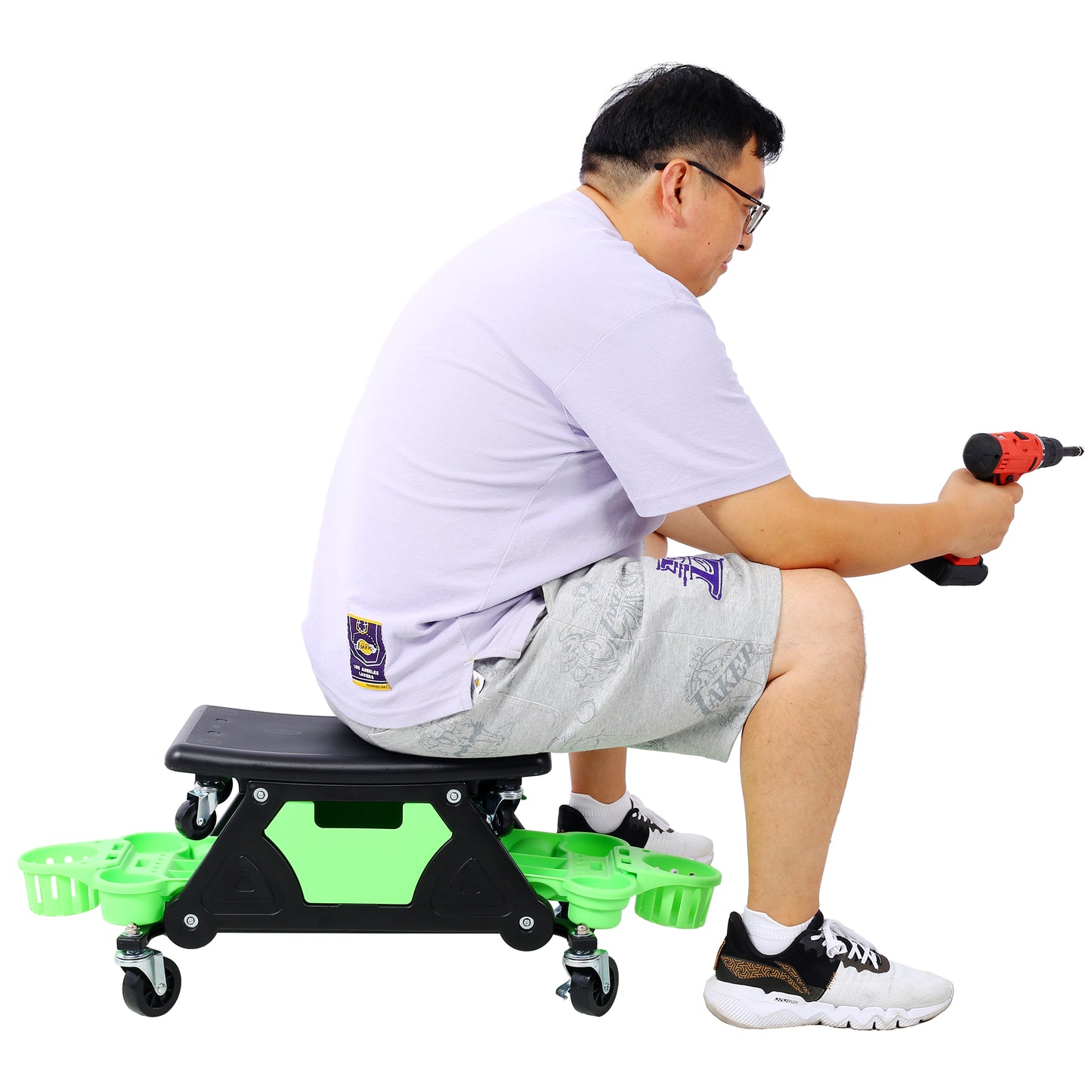 Mechanic creeper seat with side organizers for tools and hardware