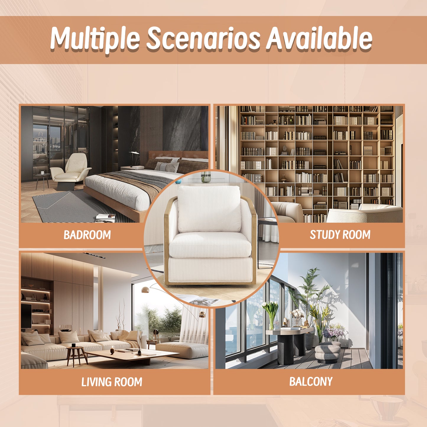 Modern white upholstered armchair with natural wood frame ideal for living room accent seating