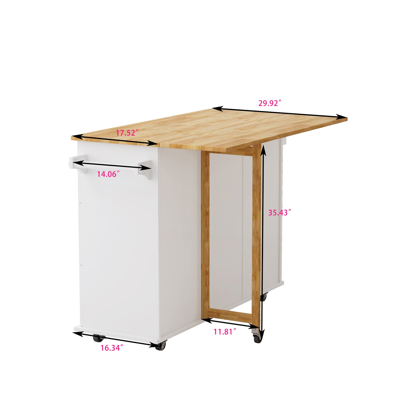 White kitchen island cart with butcher block top