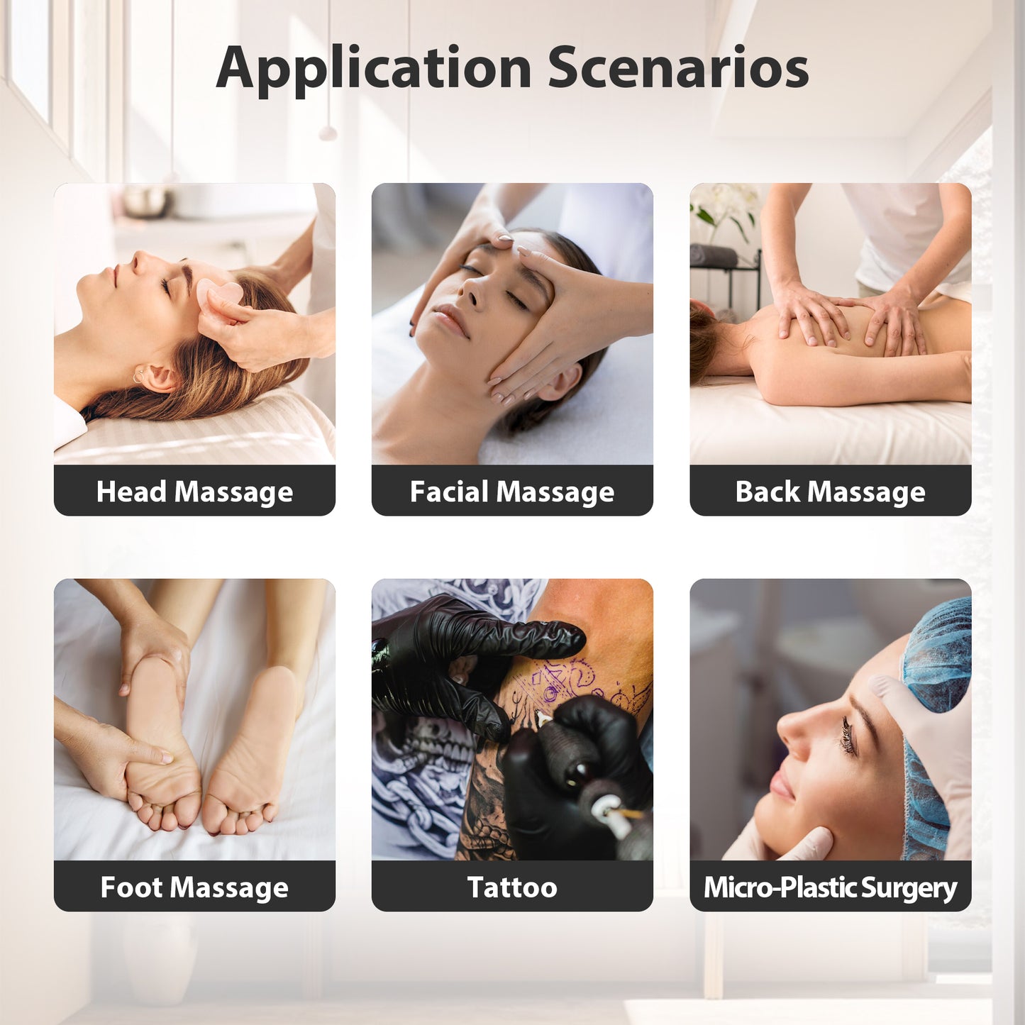 Woman receiving a calming head massage with a pink gua sha tool for relaxation and beauty