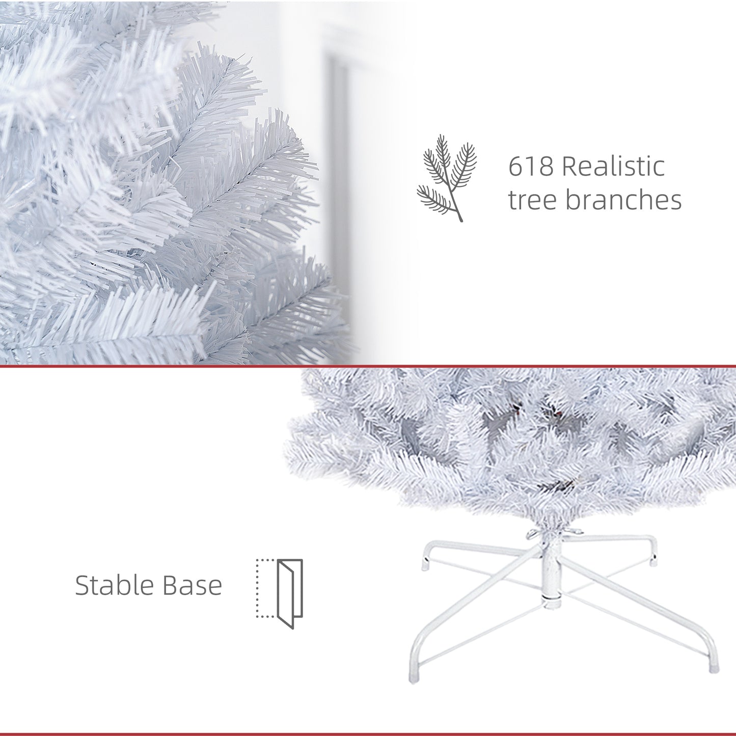 Closeup of realistic white artificial Christmas tree branches