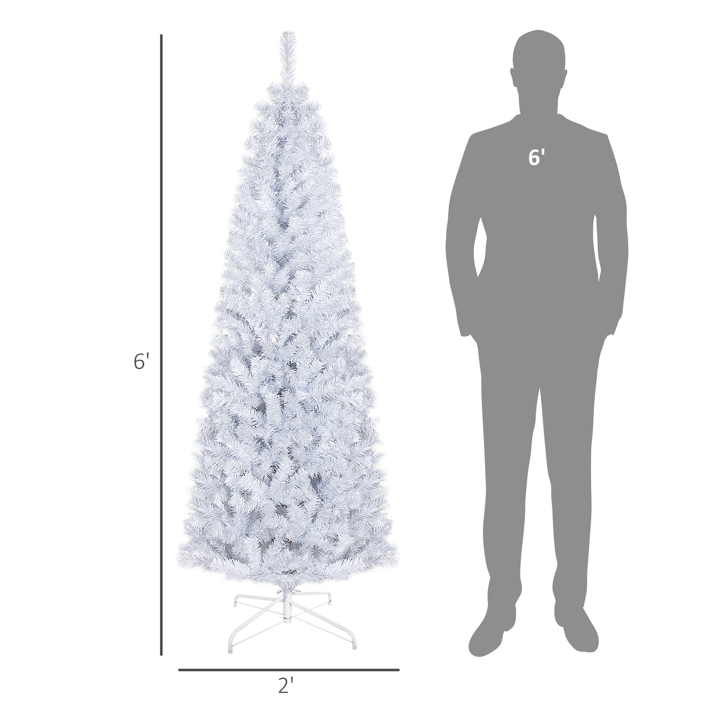 Full foot tall artificial white Christmas tree with a foot base width