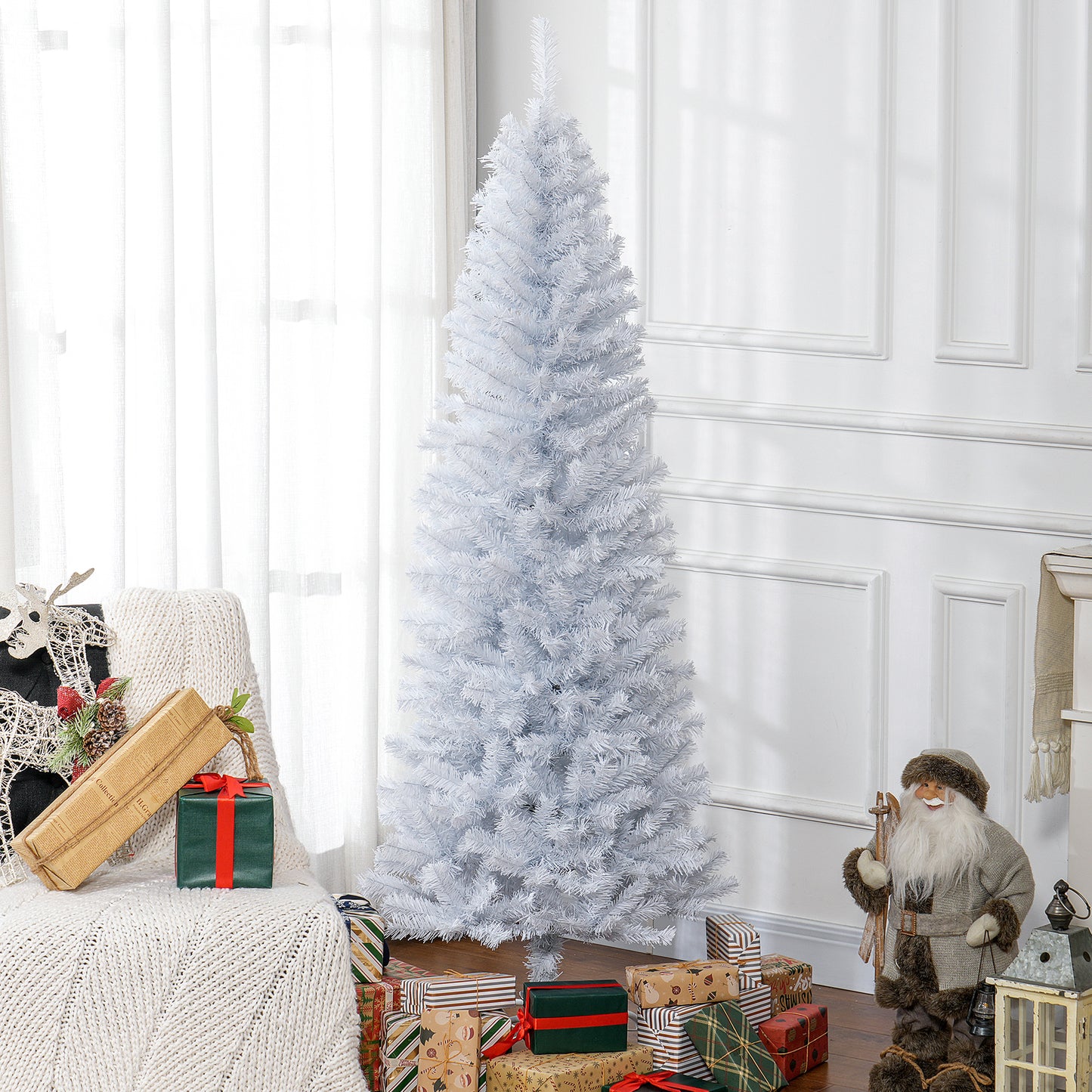 Fluffy white Christmas tree with realistic branches perfect for holiday decor
