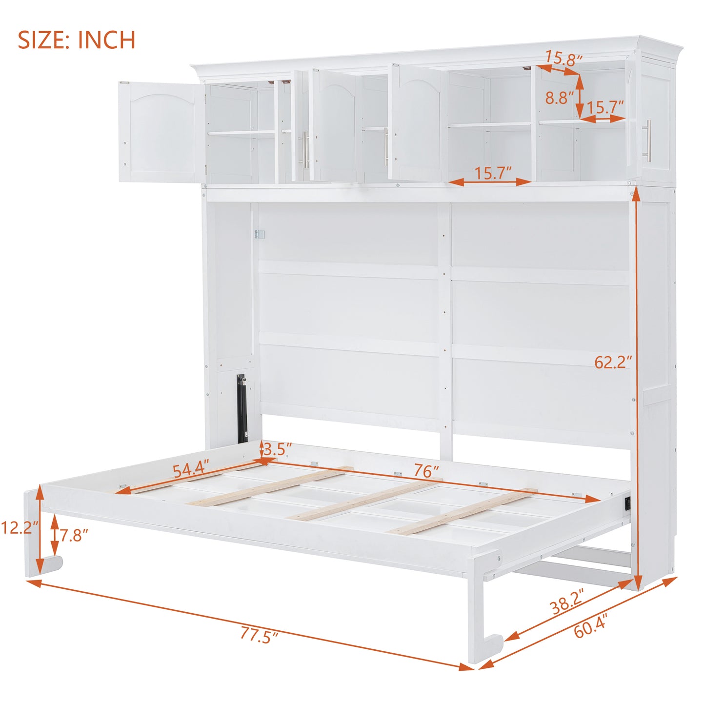 White Murphy bed with cabinets