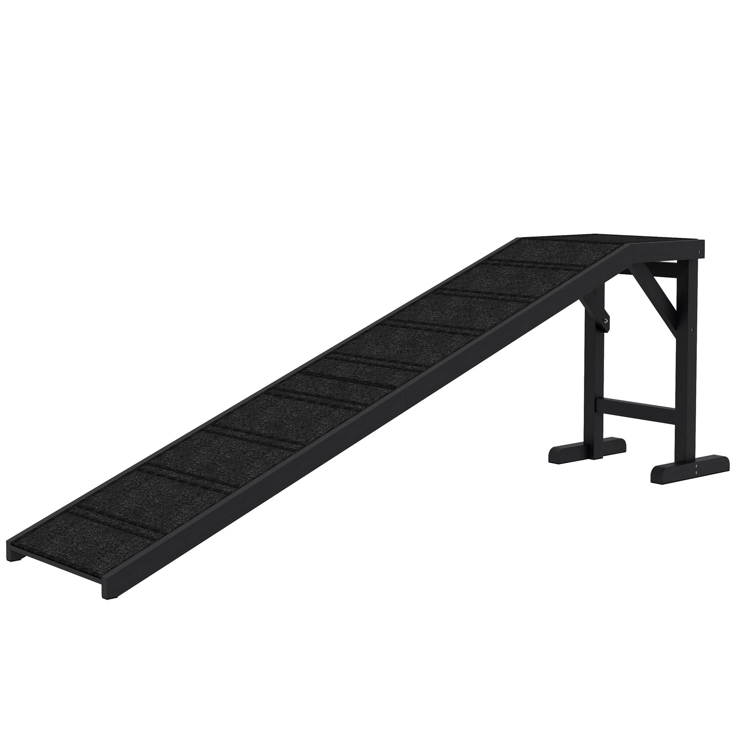 Black sturdy dog ramp with textured surface for traction aiding pet access