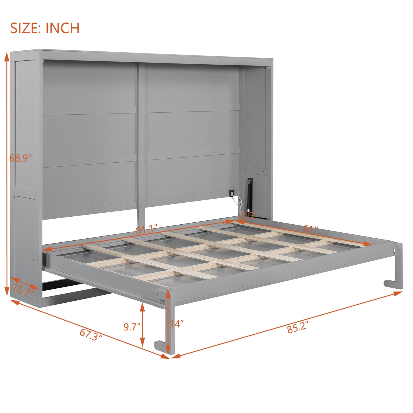Gray Murphy bed frame with open mattress support