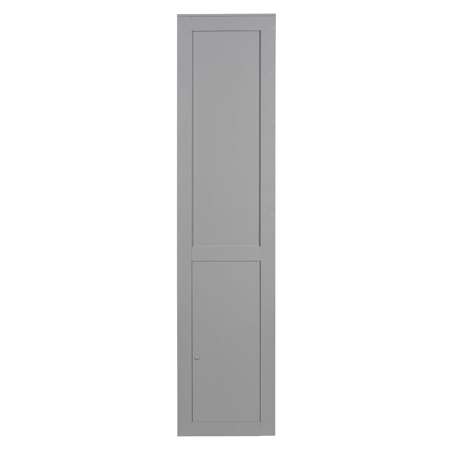 Tall grey shaker cabinet door with silver knob