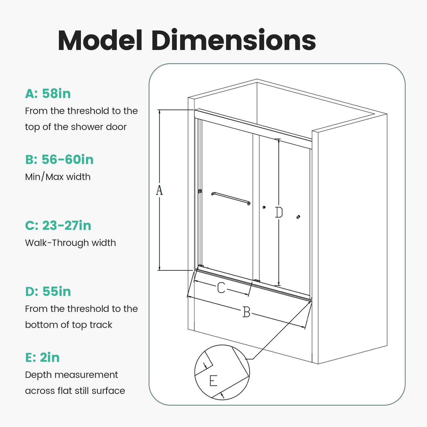 Shower door dimensions in height from threshold to top