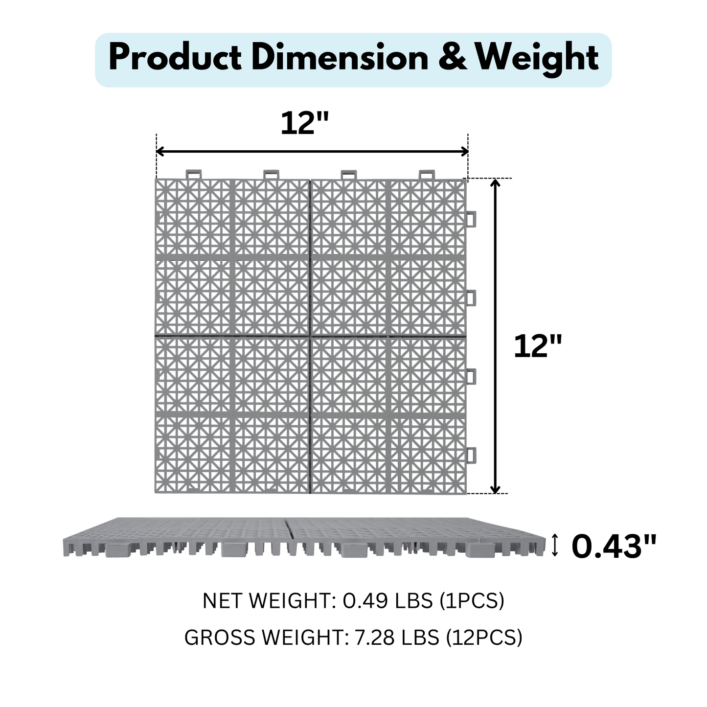 Gray interlocking floor tiles x inch dimensions inch thickness designed for modular flooring solutions