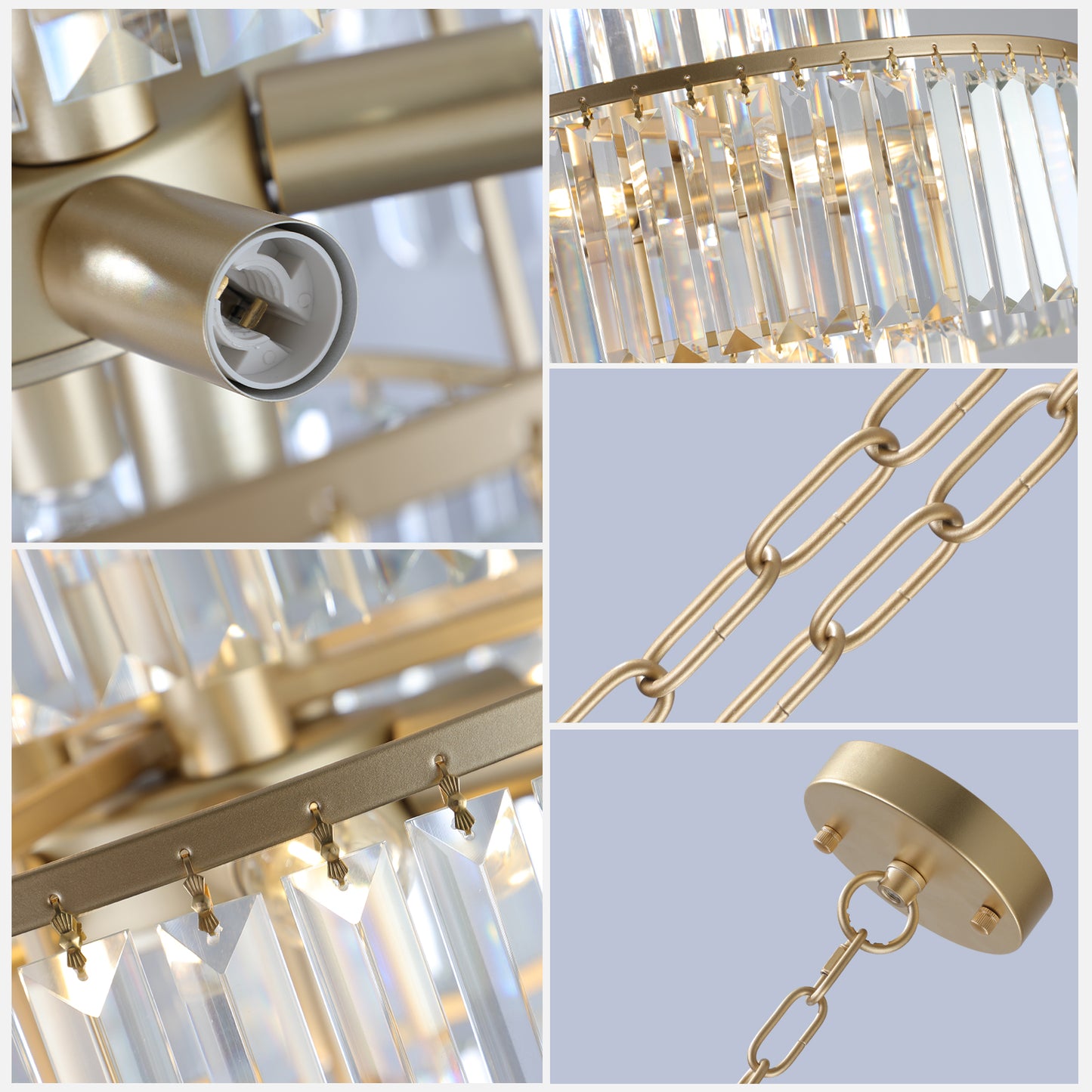 Gold chandelier socket detail showing a closeup of the lamp holder