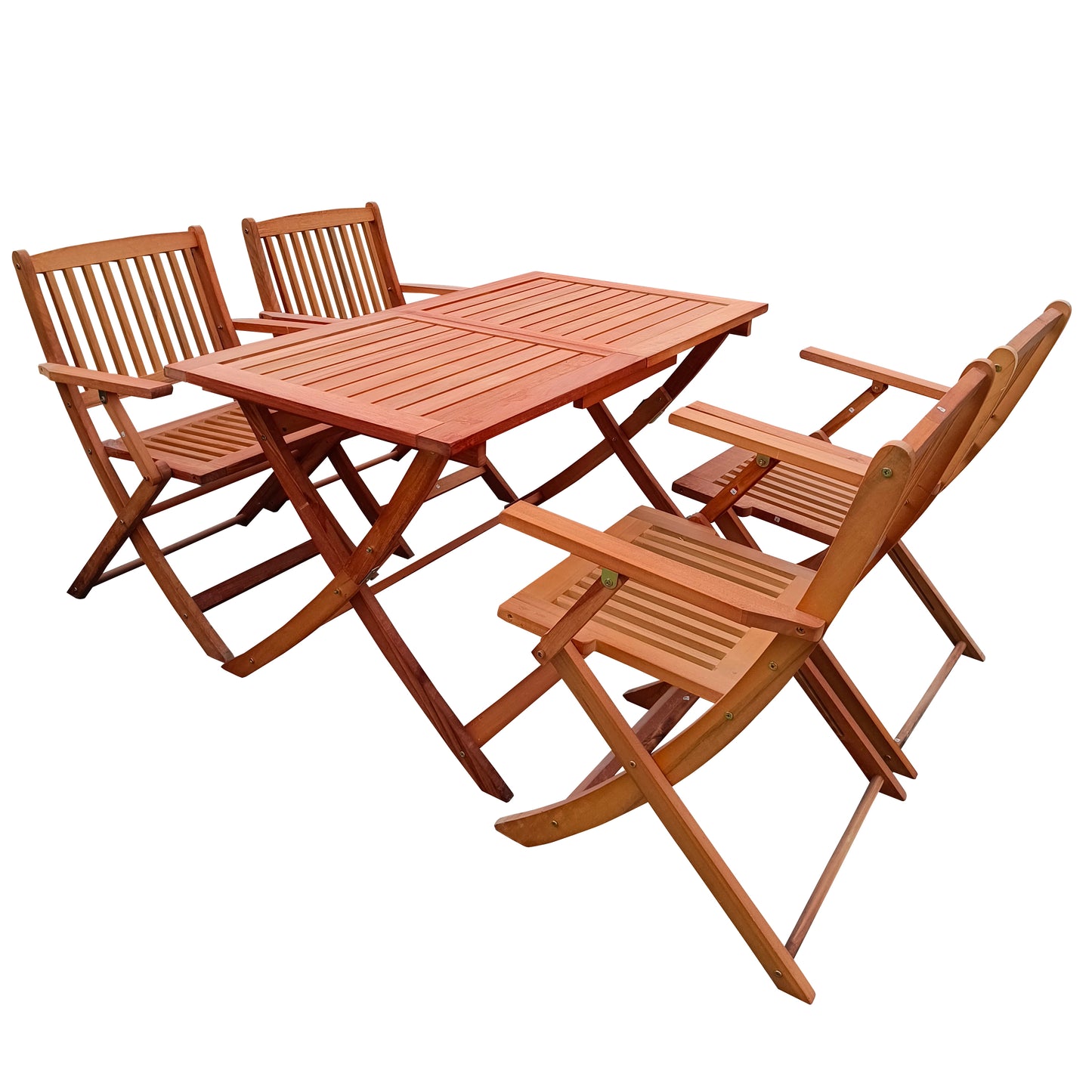 Wooden patio dining set with foldable table and four chairs
