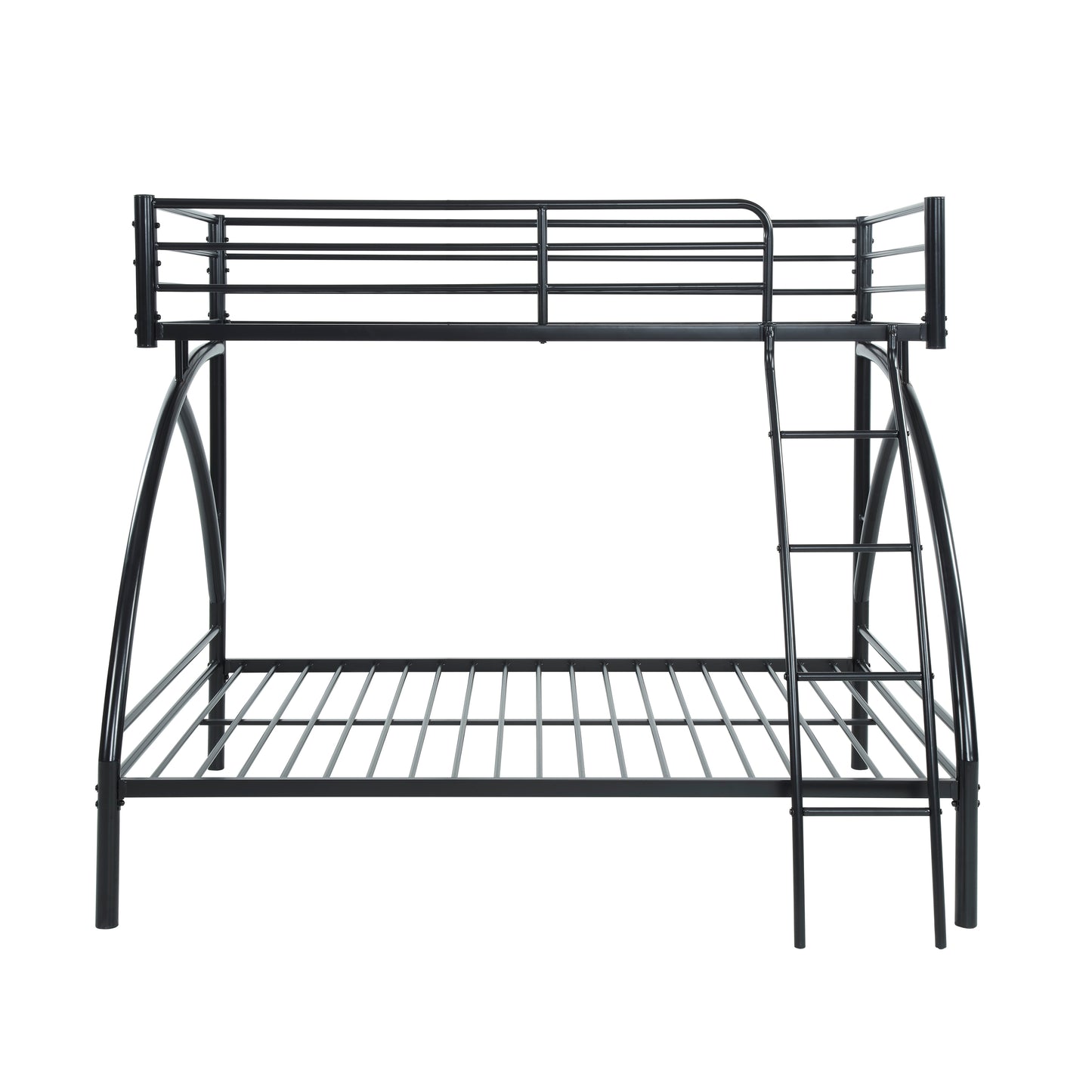 Black metal twin over twin bunk bed with ladder for kids rooms