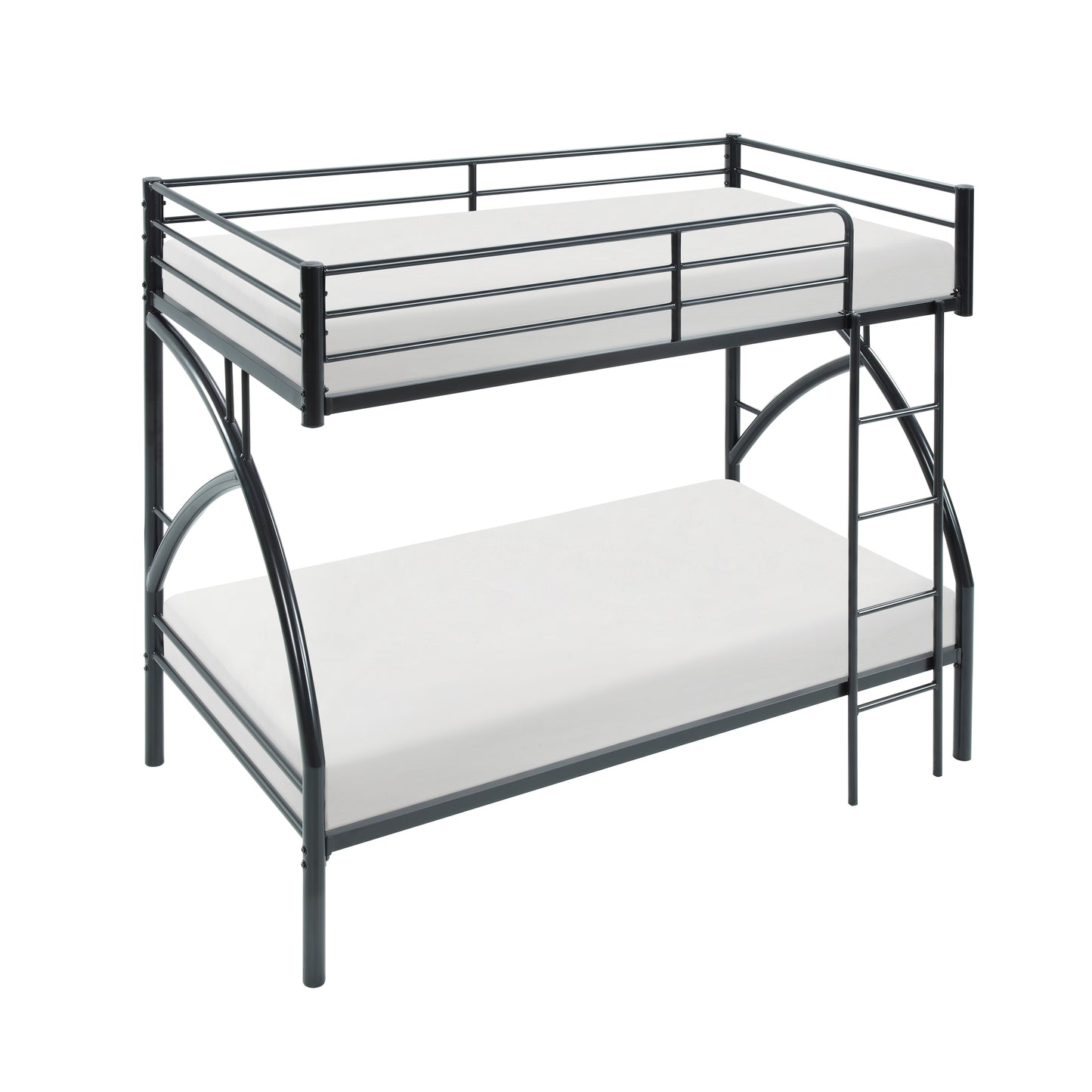 Black metal bunk bed with white mattresses spacesaving design