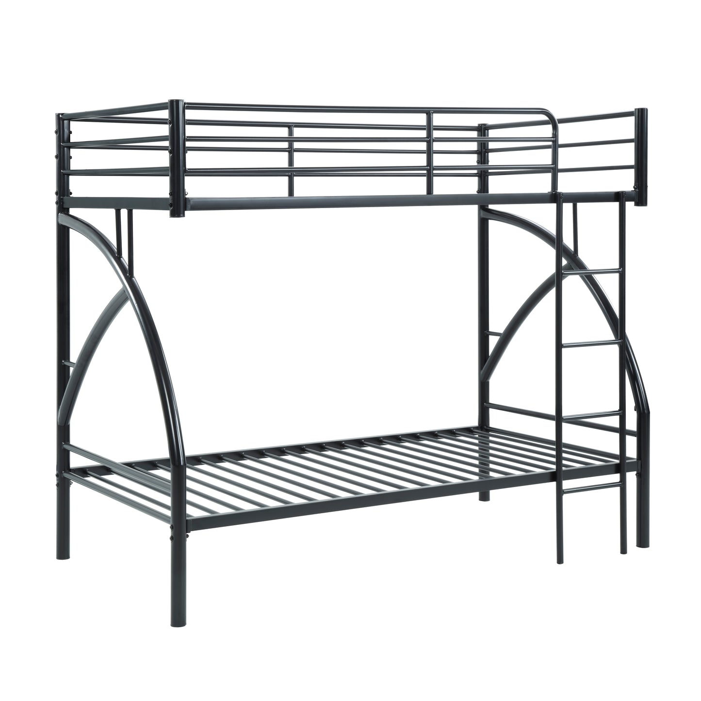 Sleek black metal bunk bed with ladder perfect for kids rooms