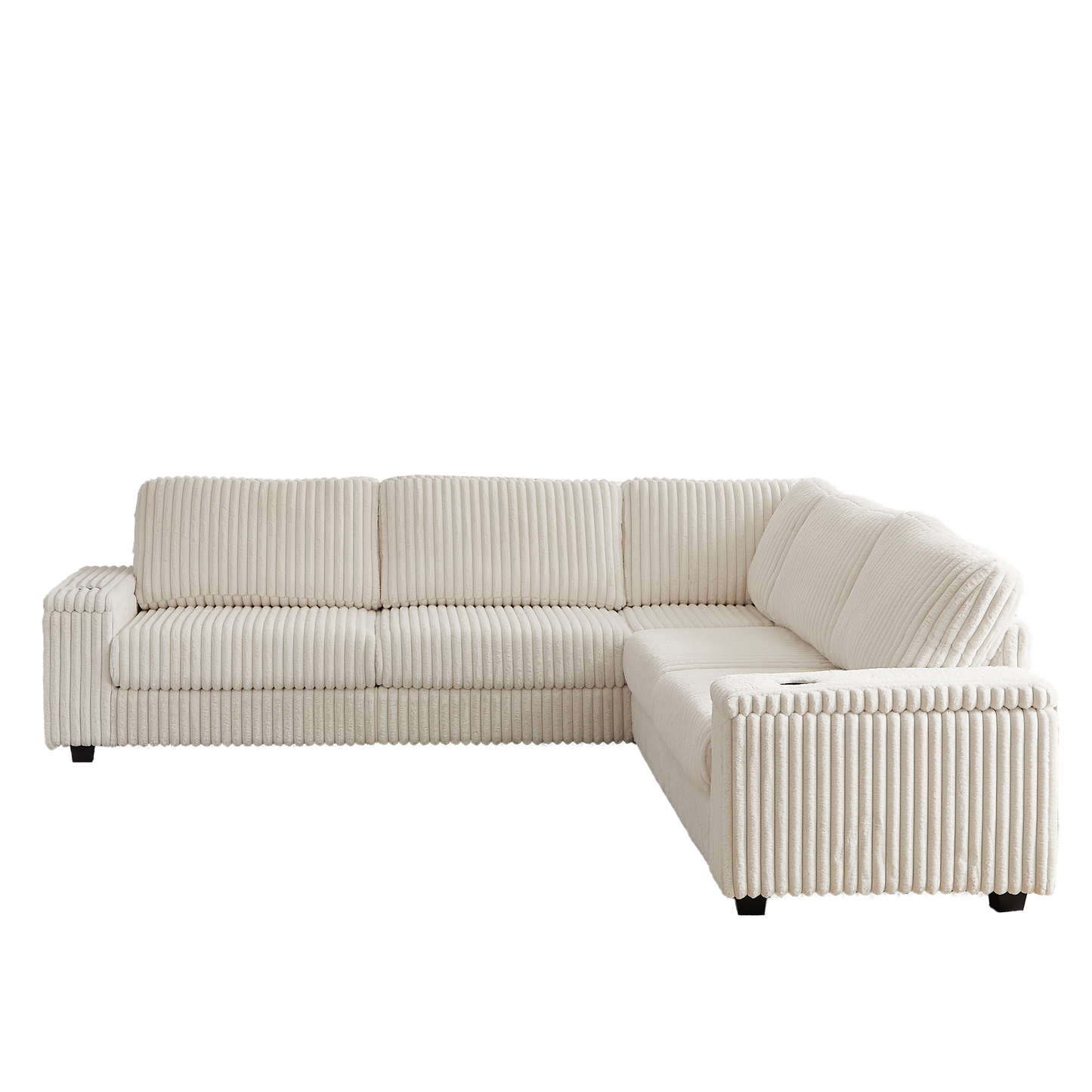 Cream corduroy sectional sofa with plush cushions ideal for a modern living room