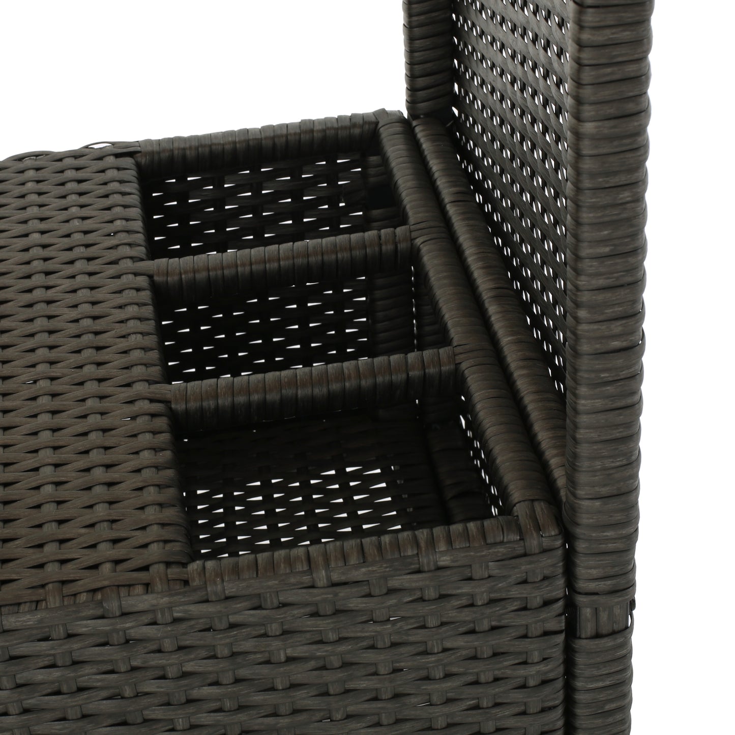Dark gray wicker side table with three builtin compartments