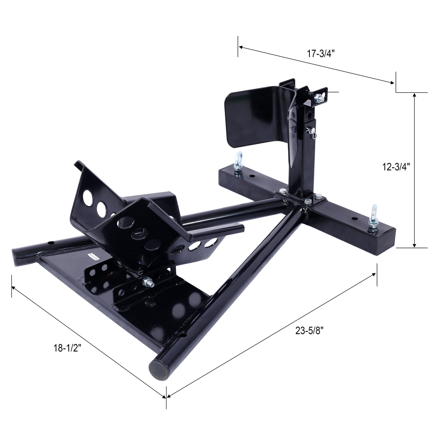 Black metal motorcycle wheel chock for secure parking and transport