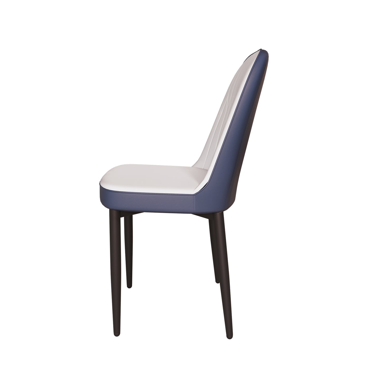 Modern dining chair with white and navy blue upholstered seat and backrest