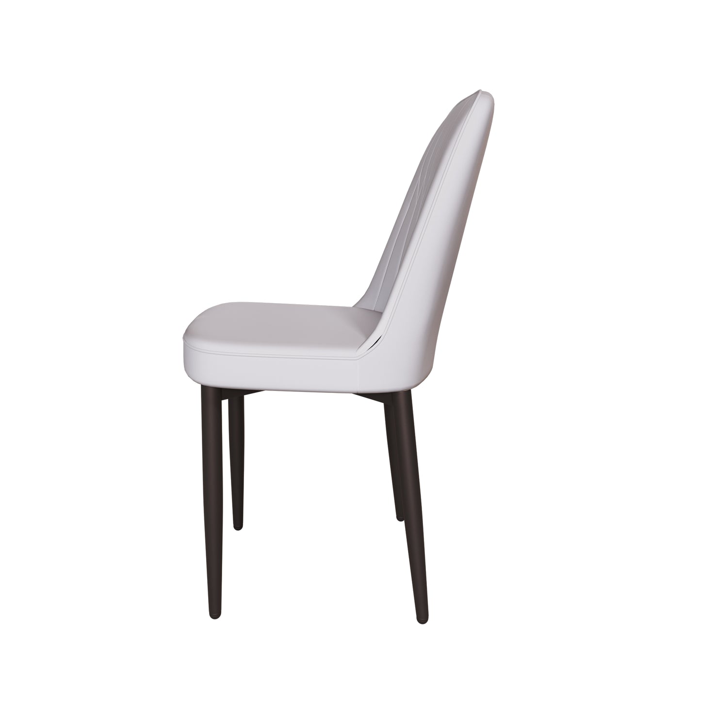 Modern white faux leather dining chair with dark wood legs