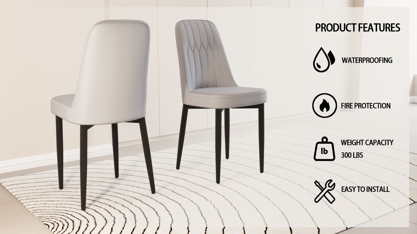 Modern grey upholstered dining chair with diamond stitching and dark wood legs