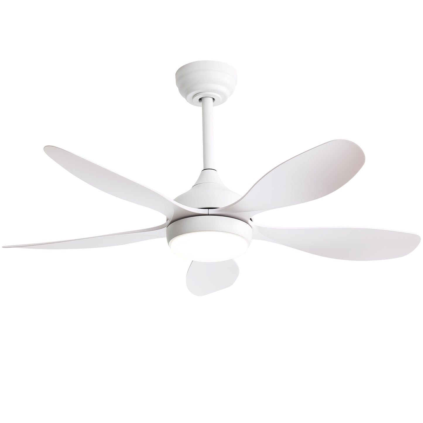Modern white fiveblade ceiling fan with integrated LED light