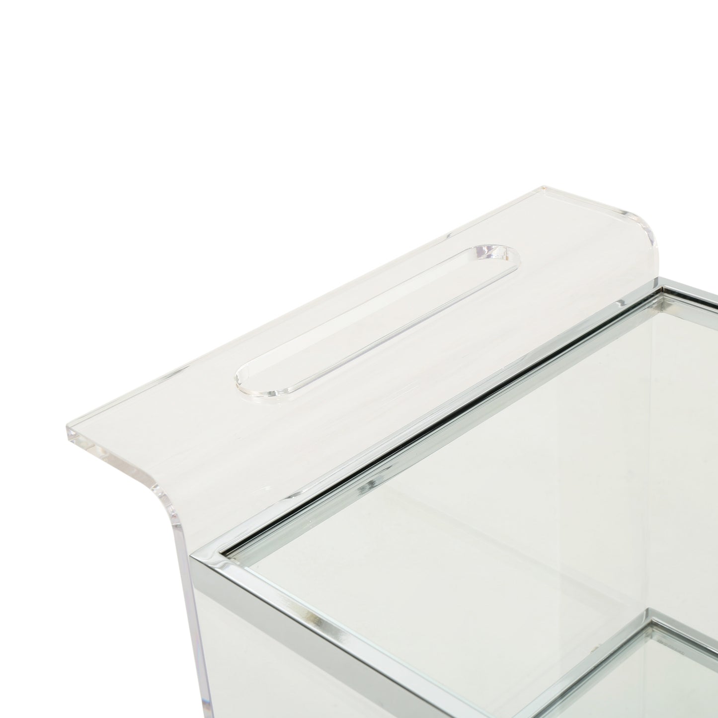 Clear acrylic ottoman with chrome accents and quilted top