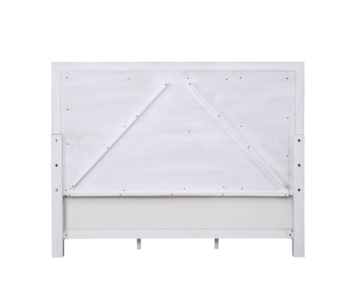 White distressed wooden headboard back panel with cross brace and mounting brackets