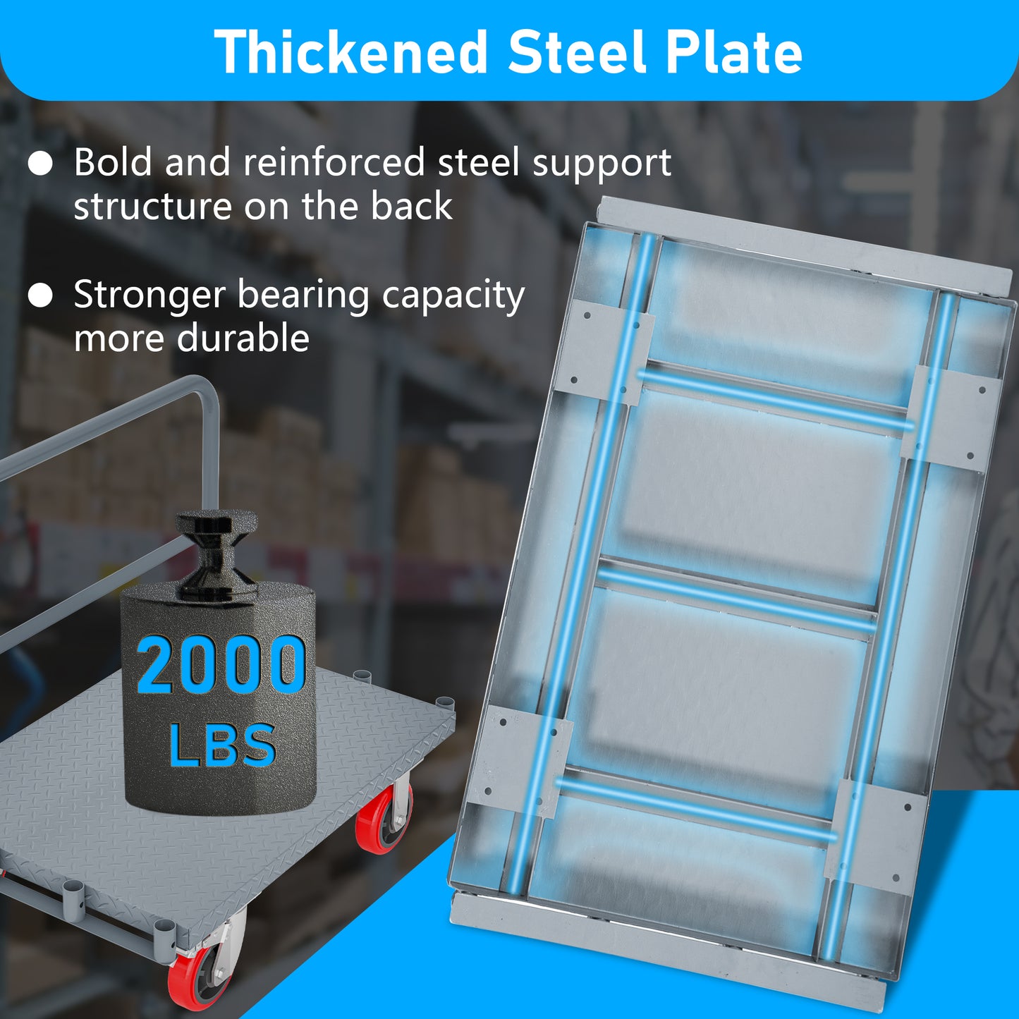 Heavyduty dolly with thickened steel plate and lbs capacity