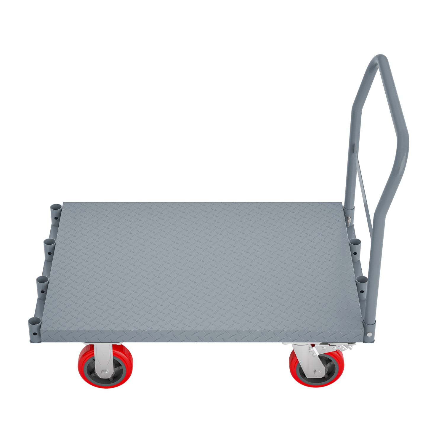 Gray industrial folding dolly with red wheels ideal for moving heavy items