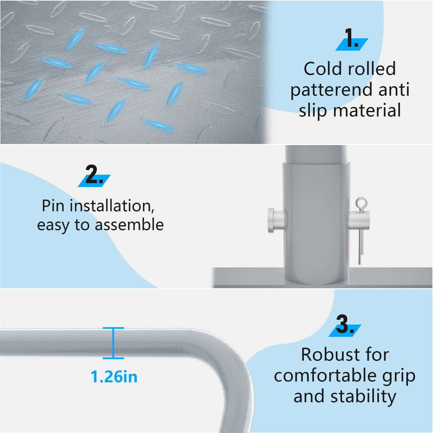 Cold rolled patterned antislip material with blue accents for enhanced grip