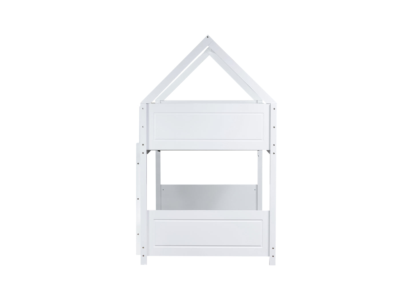 White wooden house bed frame with roof detail perfect for a childs bedroom