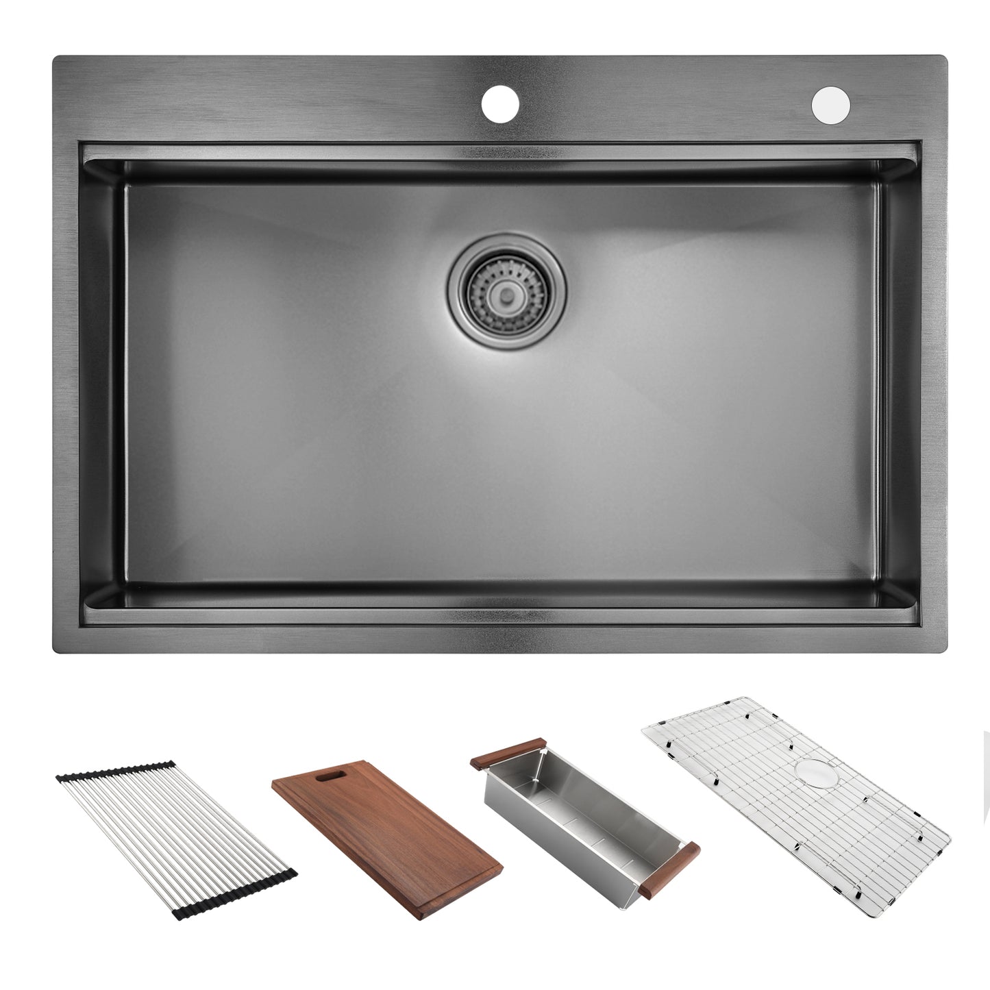 Brushed nickel stainless steel undermount kitchen sink with accessories