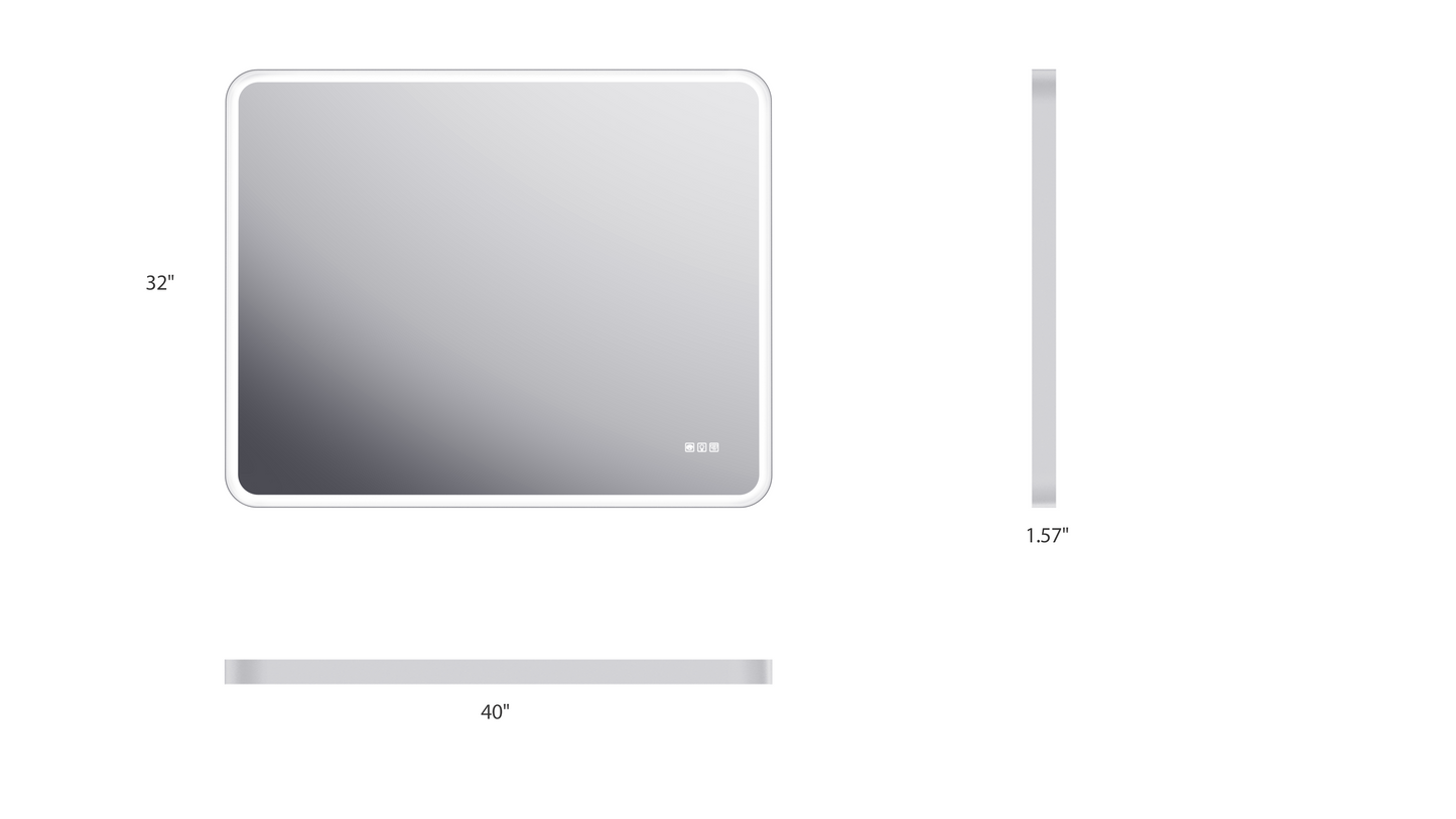 Rectangular LED bathroom mirror x with integrated lighting and touch controls