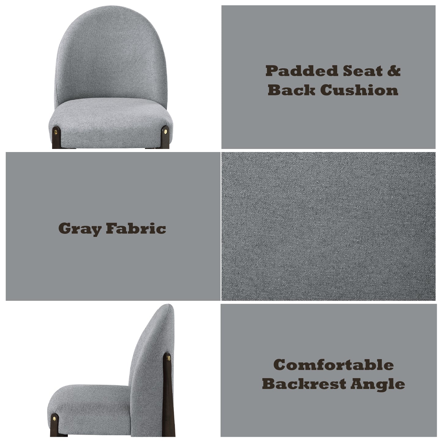Gray fabric dining chair with padded seat and back cushion