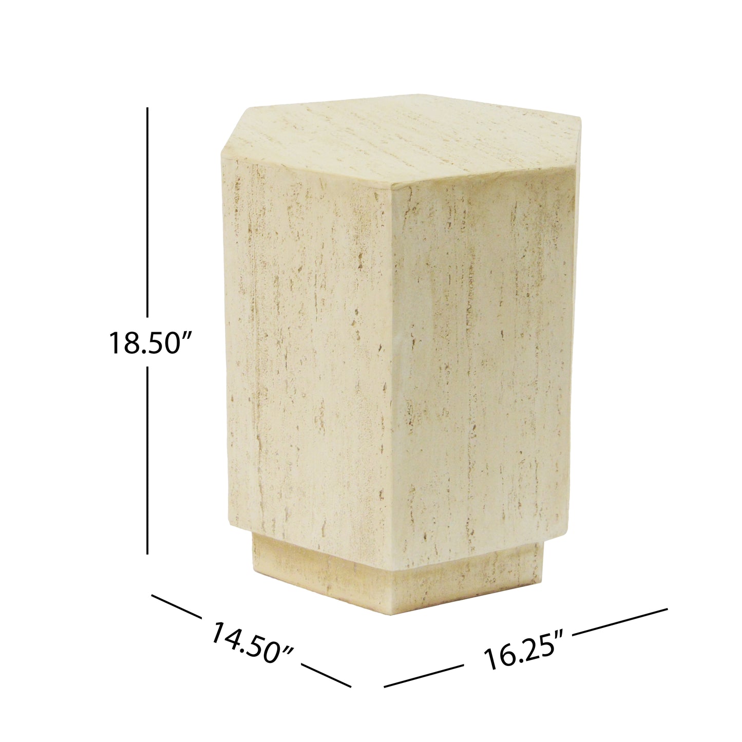Travertine hexagonal side table with textured finish inches high