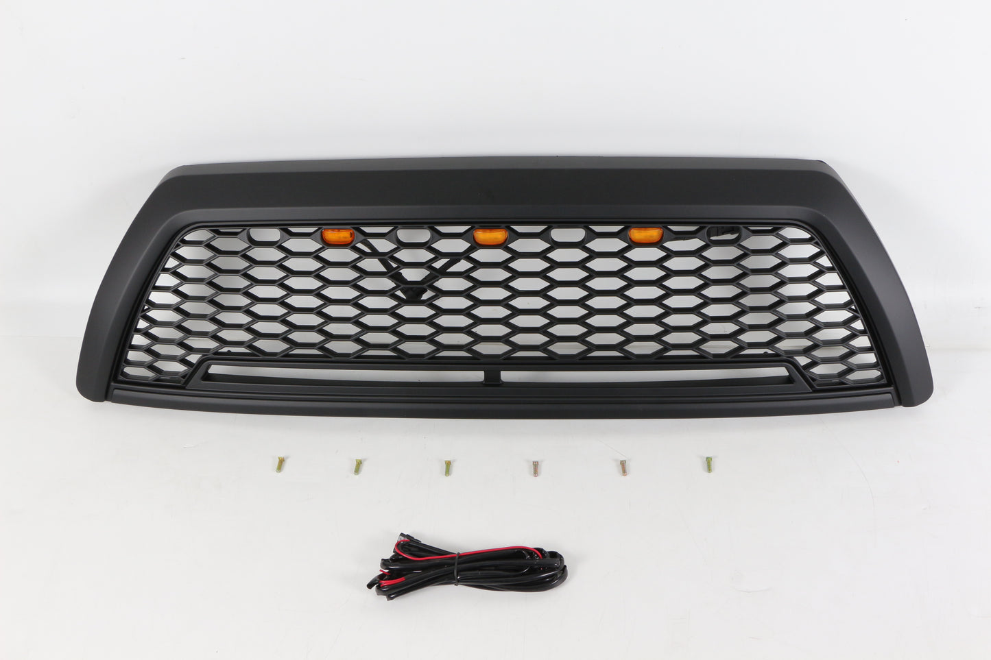 Black mesh grille with integrated amber LED lights perfect for offroad truck customization