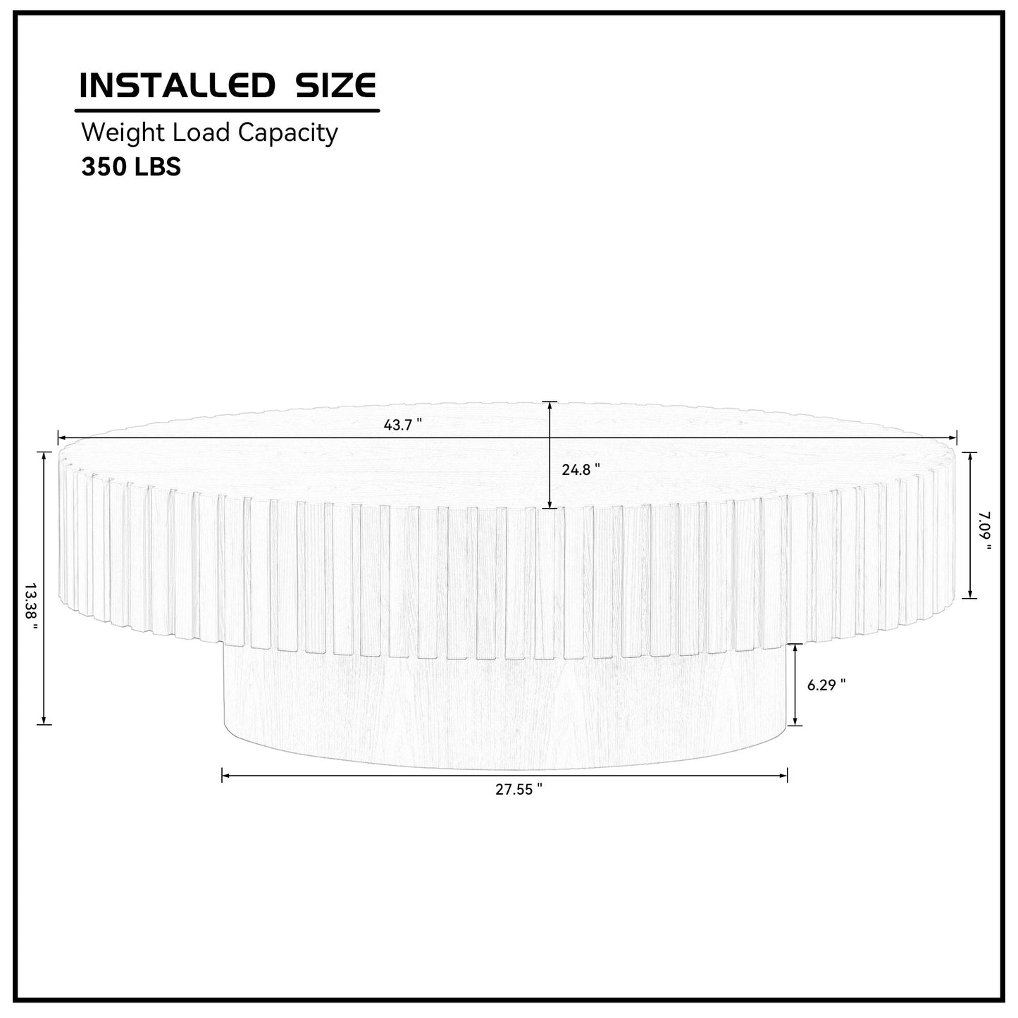 Round coffee table with fluted sides dimensions W x D x H