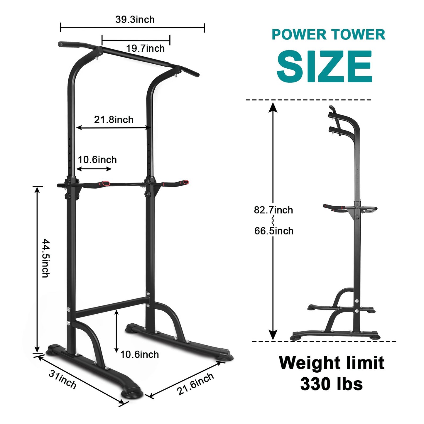 Black steel power tower with inch width and inch height