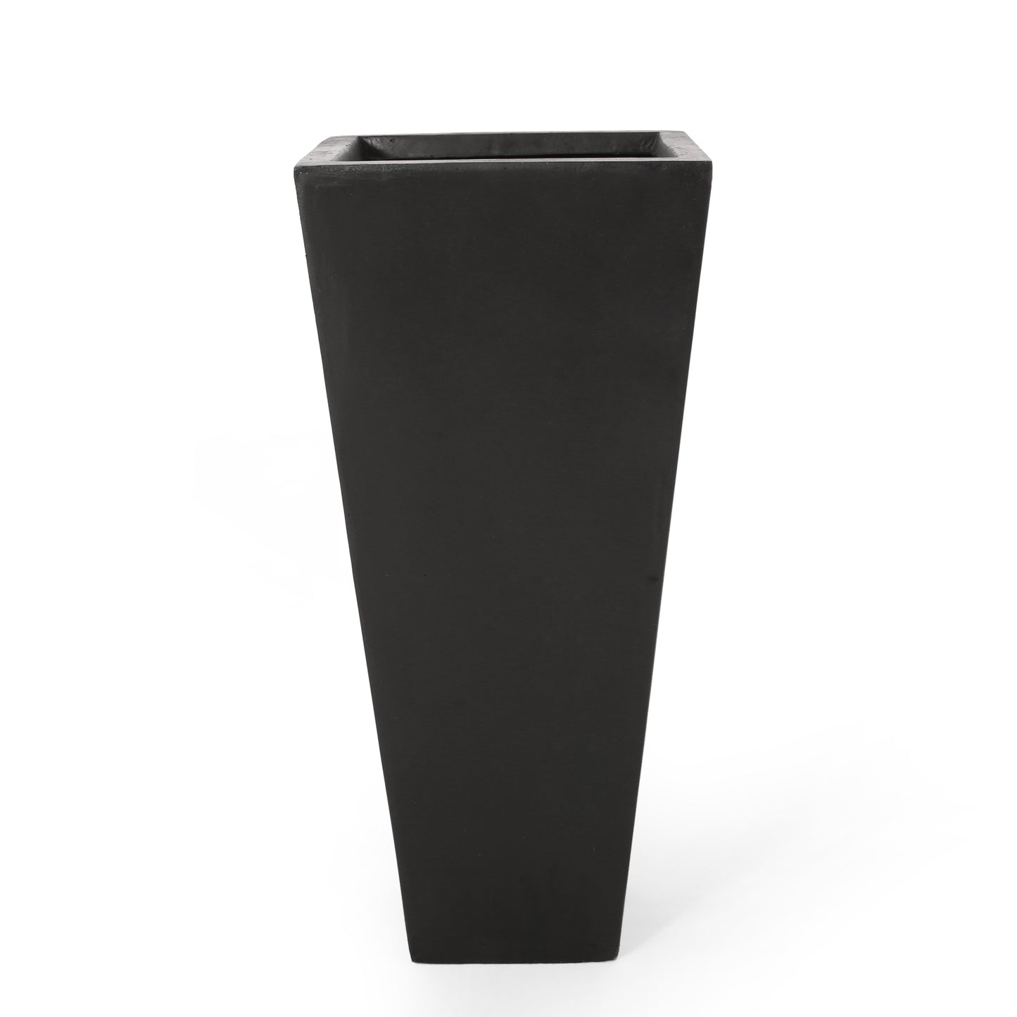Tall black square tapered planter made of concrete for outdoor gardens