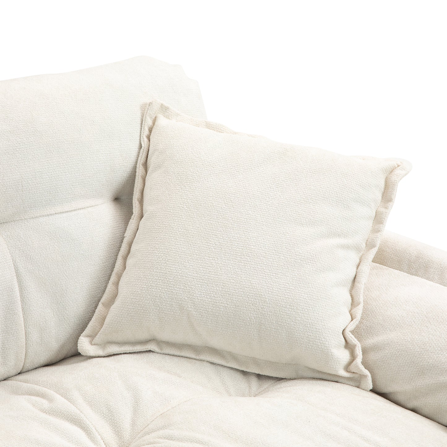 Plush cream throw pillow with textured fabric and decorative piping for cozy home decor