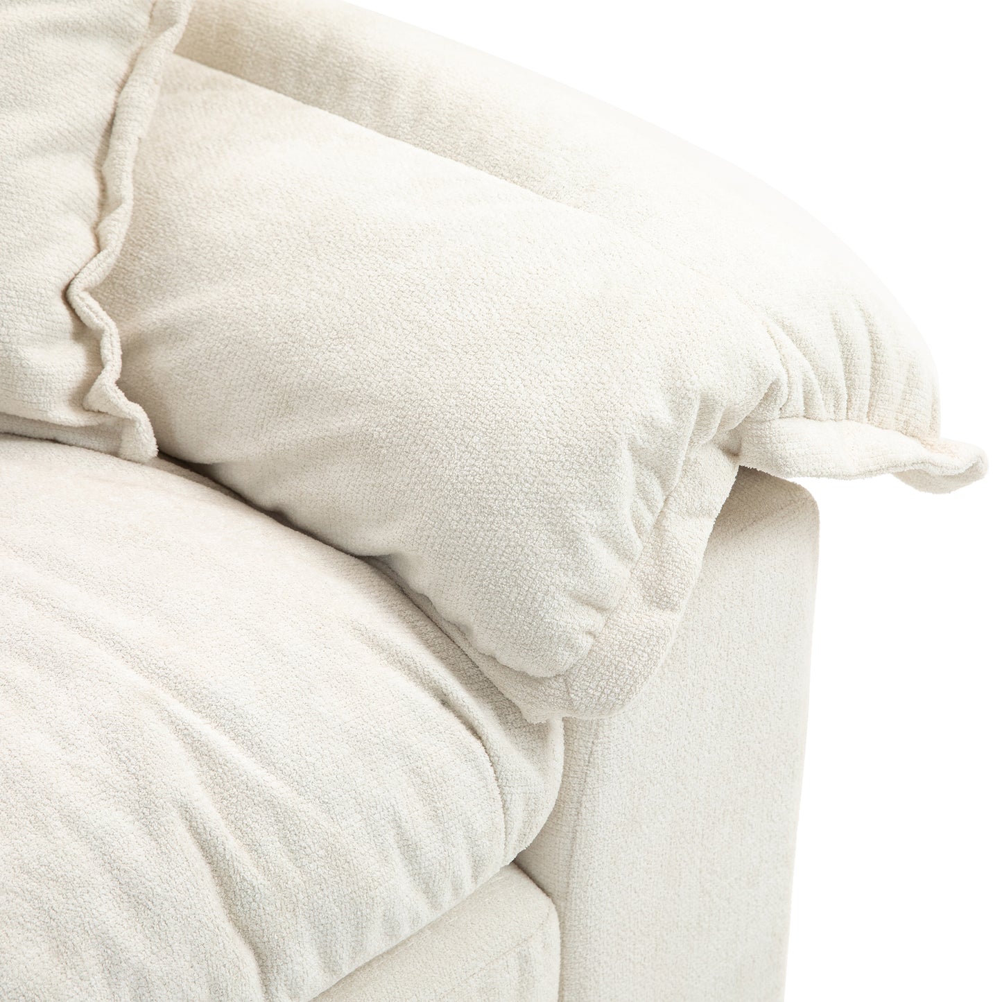 Plush cream boucle fabric armchair with deep soft cushions for ultimate comfort