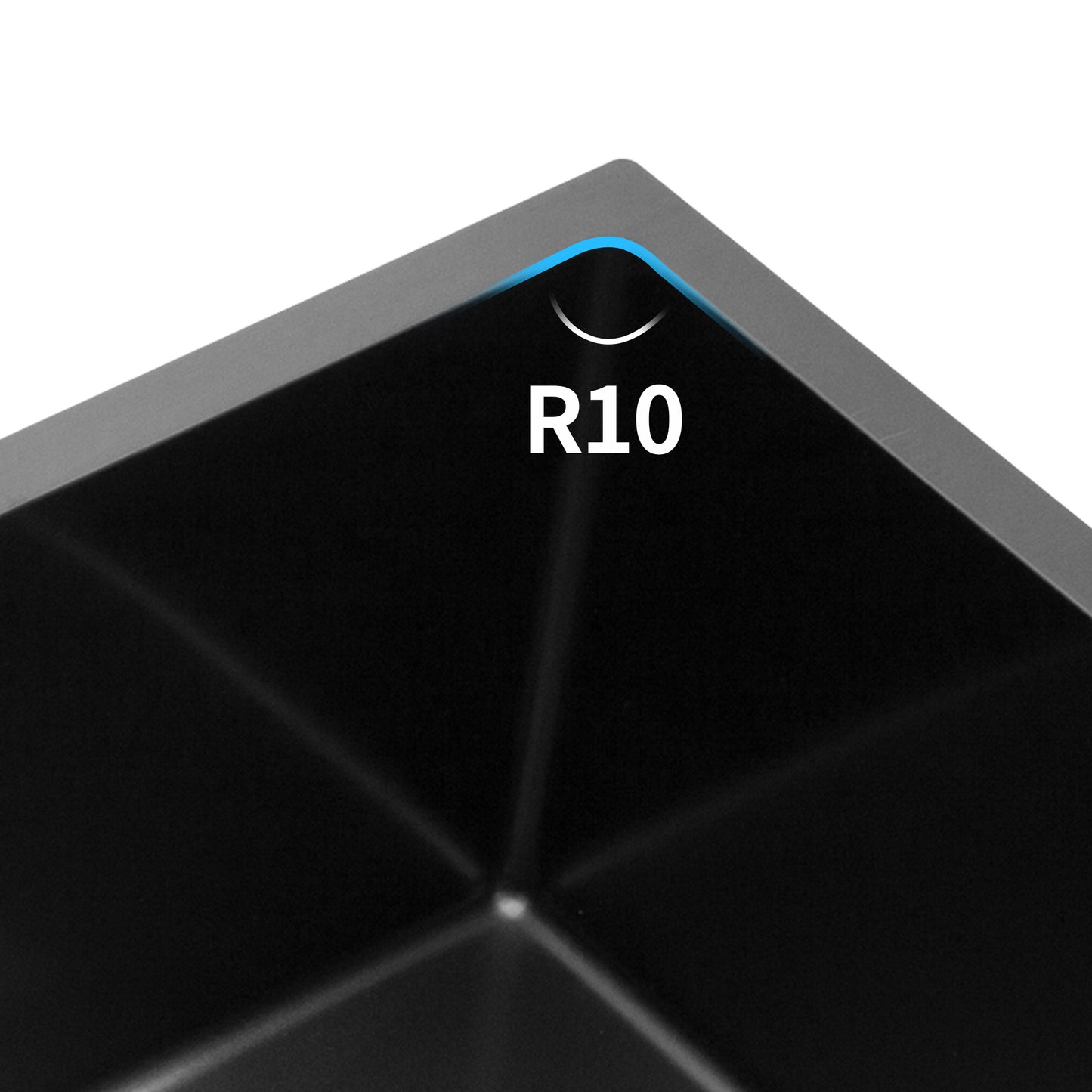 Black stainless steel kitchen sink with R radius corners