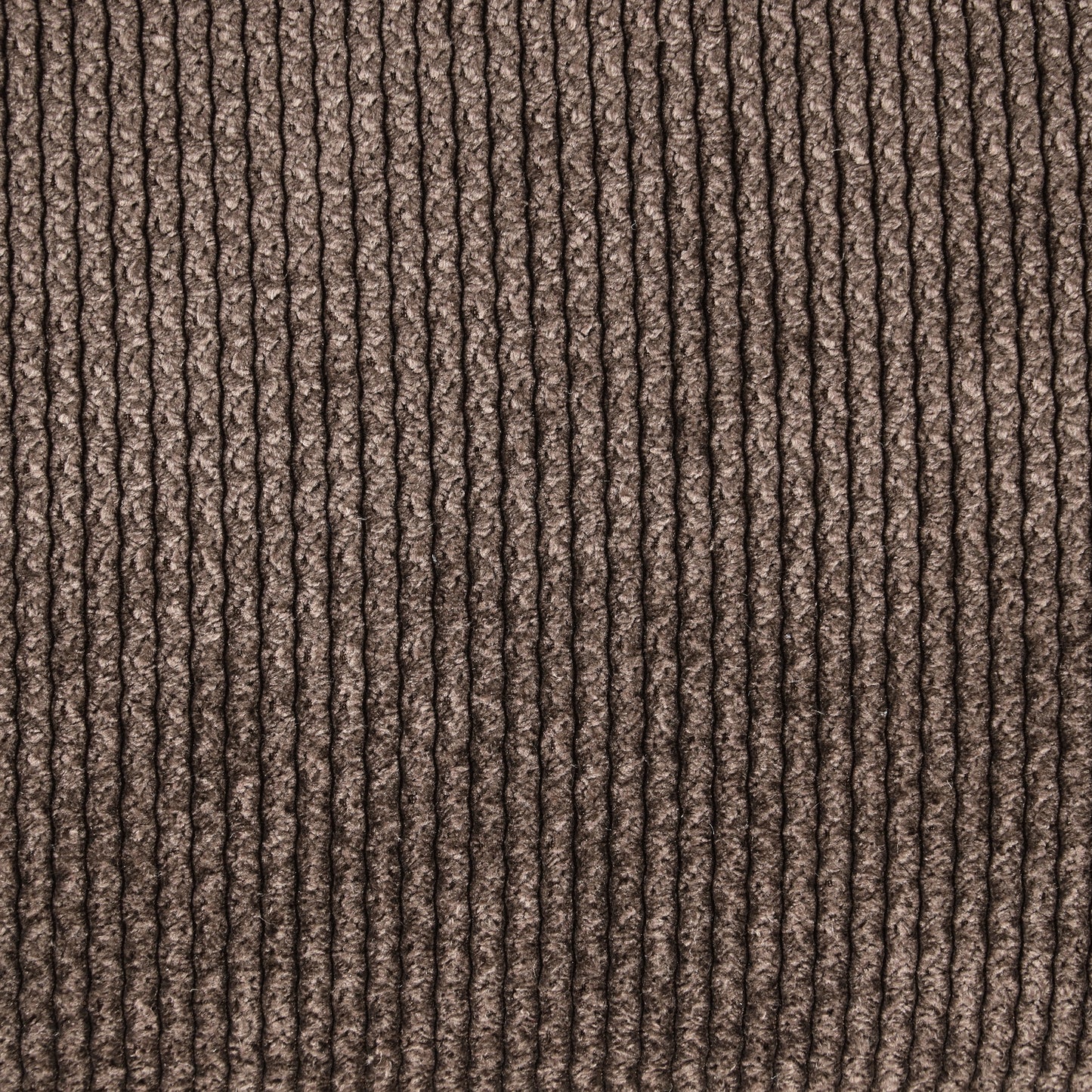 Closeup of textured brown chenille fabric with vertical ribbed pattern for upholstery