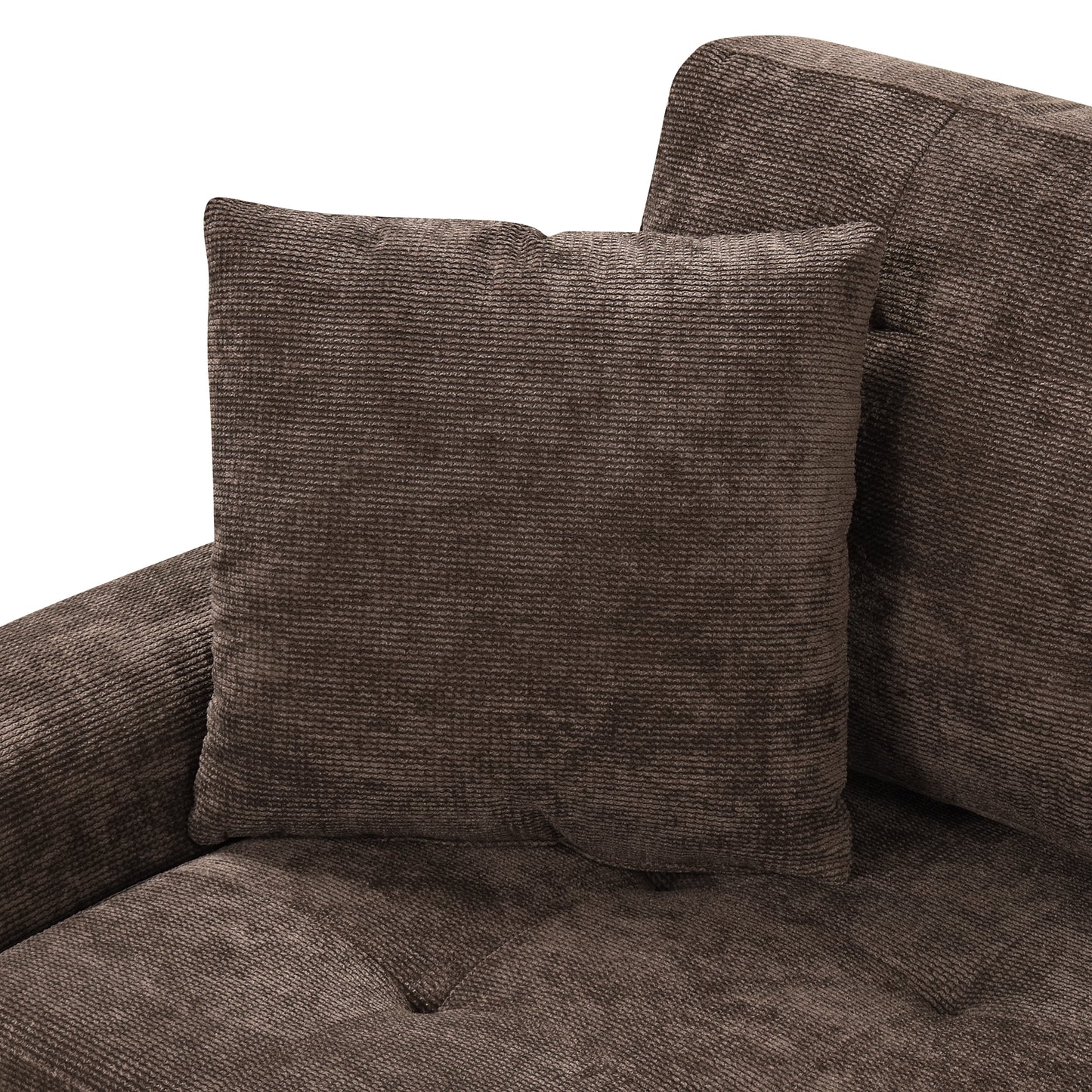Brown corduroy sofa with plush throw pillows for a cozy living room