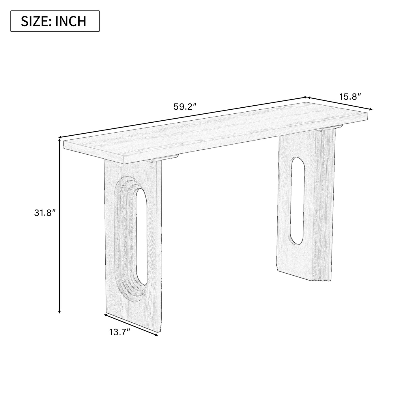 Modern console table with unique carved legs dimensions L x W x H